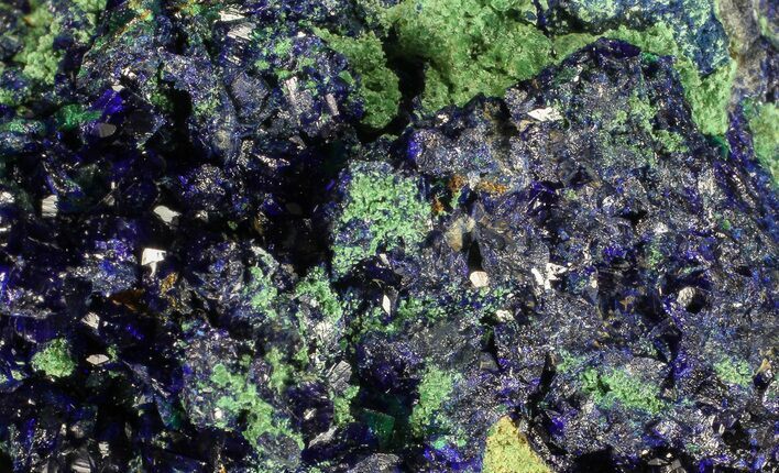 Sparkling Azurite Crystal Cluster with Malachite - Laos #69693